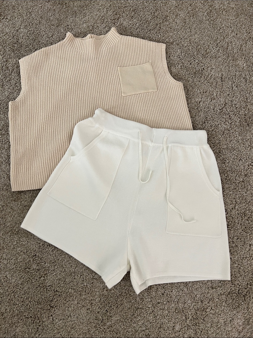 Knit Set  - Cream and tan